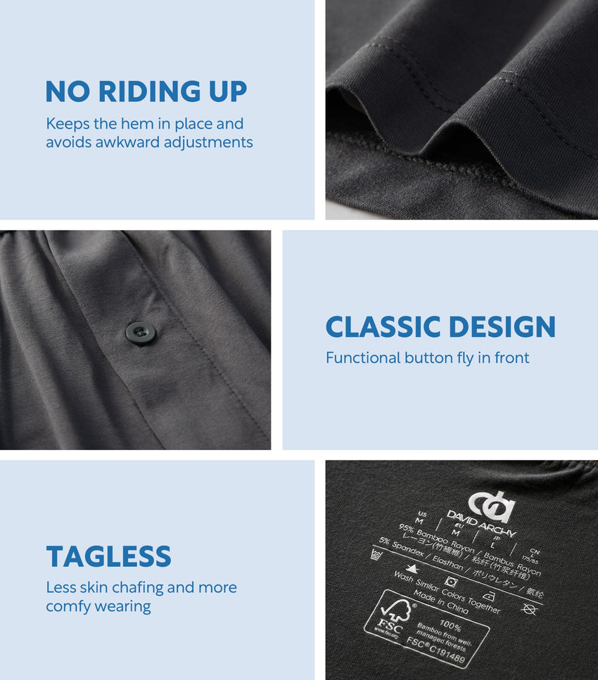 DAVID ARCHY Mens Boxers Soft Rayon Made from Bamboo Boxers for Men Pack Loose Underwear Cooling Mens Boxer Shorts