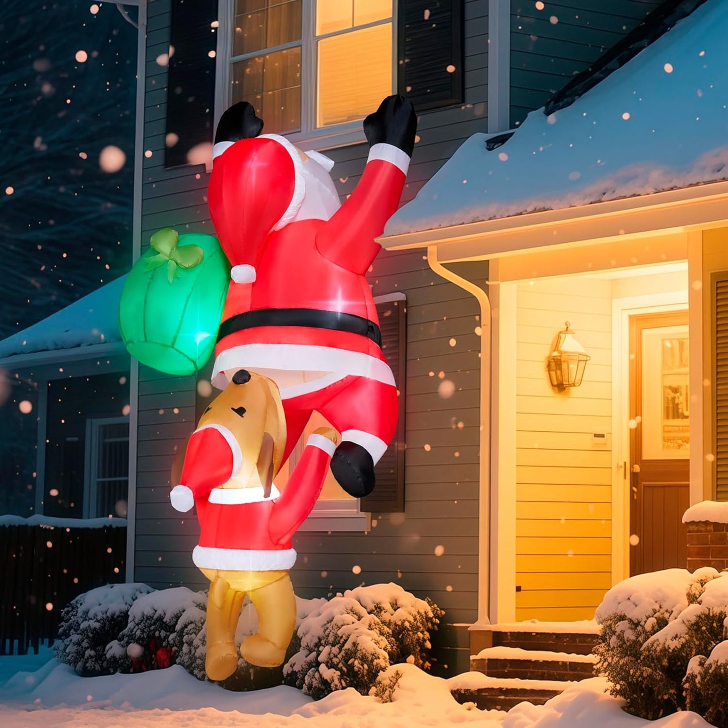 Joiedomi 8 FT Hanging Christmas Inflatables Decoration, Christmas Inflatable Reindeer and Climbing Santa, Blow Up Santa with Build-in LED for Xmas Party Indoor, Outdoor, Yard, Garden, Lawn Decor