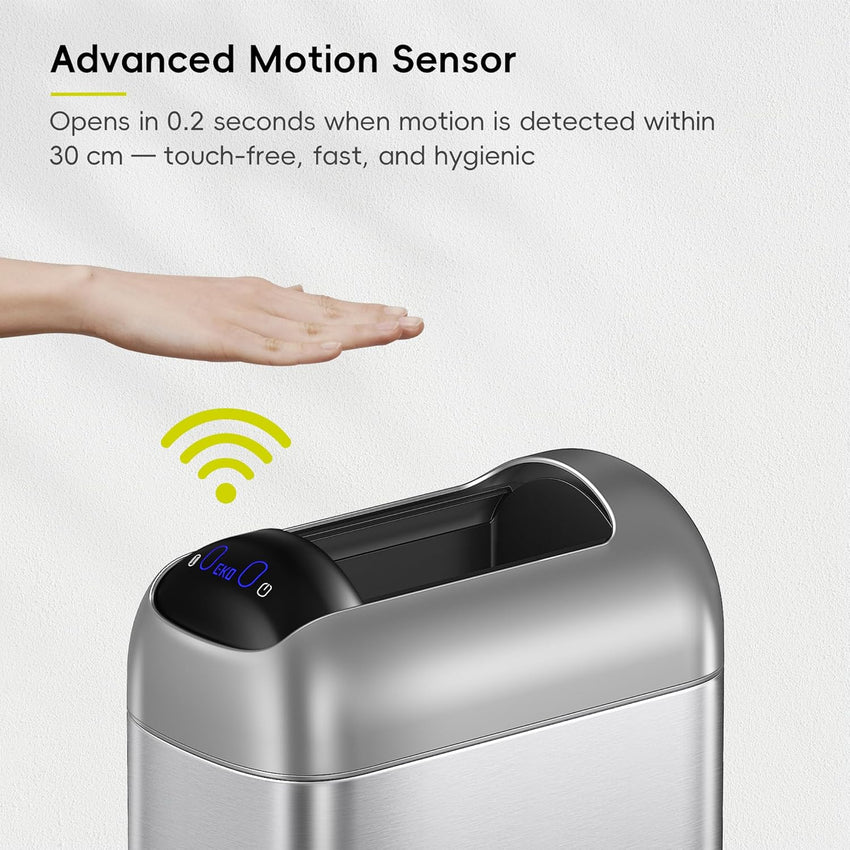 EKO Astro Slim Sensor Trash Can, 10L / 2.6 Gallon Touchless Garbage Bin with Soft-Close Butterfly Lid, Motion Sensor Stainless Steel Trash Can for Bathroom, Kitchen and Office, Waterproof