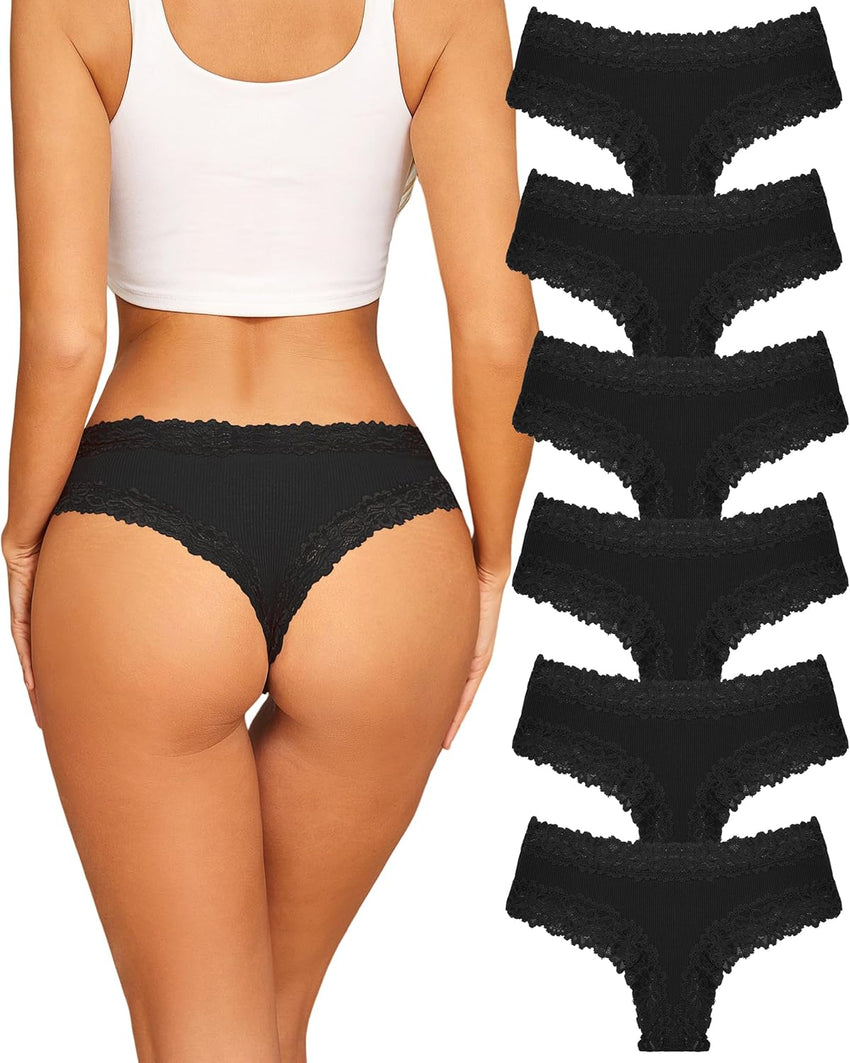 Sth Big Womens Cotton Underwear Sexy Lace Brazilian Panties Soft Breathable Cotton Bikini for Ladies 6 Pack