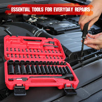 29-Piece 1/2" Drive Impact Socket Set, SAE (3/8 to 1 inch) and Metric (10-24mm) Sizes with Extension Bars Standard Deep Socket Set CR-V Material High Durability Impact Wrench