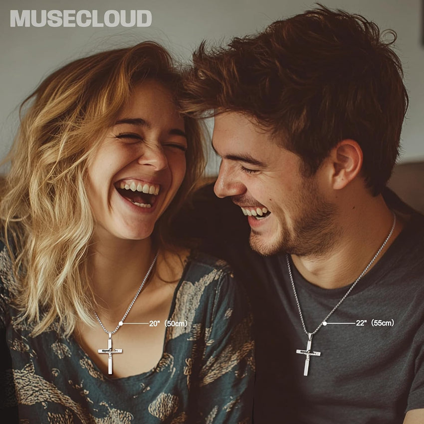 925 Sterling Silver Crucifix Necklace Men - 3D Jesus Relief Cross Savior Pendant with Stainless Steel Box Chain Catholic Crucifix Necklaces Large Christian Jewelry for Women Mens 18-26 inch