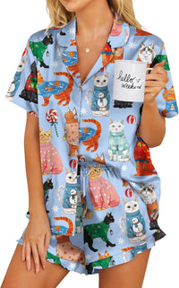 Ekouaer Womens Satin Pajamas Set Button Down 2 Piece Silk Pjs Shorts Set Ruffle Lingerie Notch Collar Sleepwear