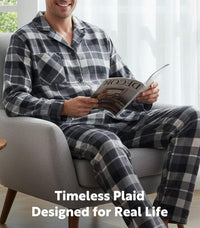 DAVID ARCHY Men's Pajamas Set Flannel Pjs Sets Ultra-Soft Cotton Pajamas for Men Classic Plaid Lounge Set with Roomy Pockets