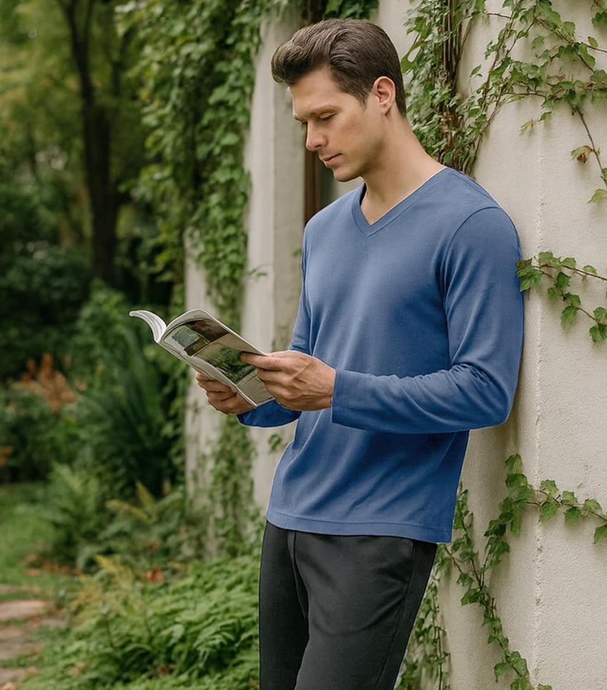 DAVID ARCHY Men's Pajamas Set Soft Cotton Long Sleeve Sleepwear Comfy Loungewear Pjs with Pockets