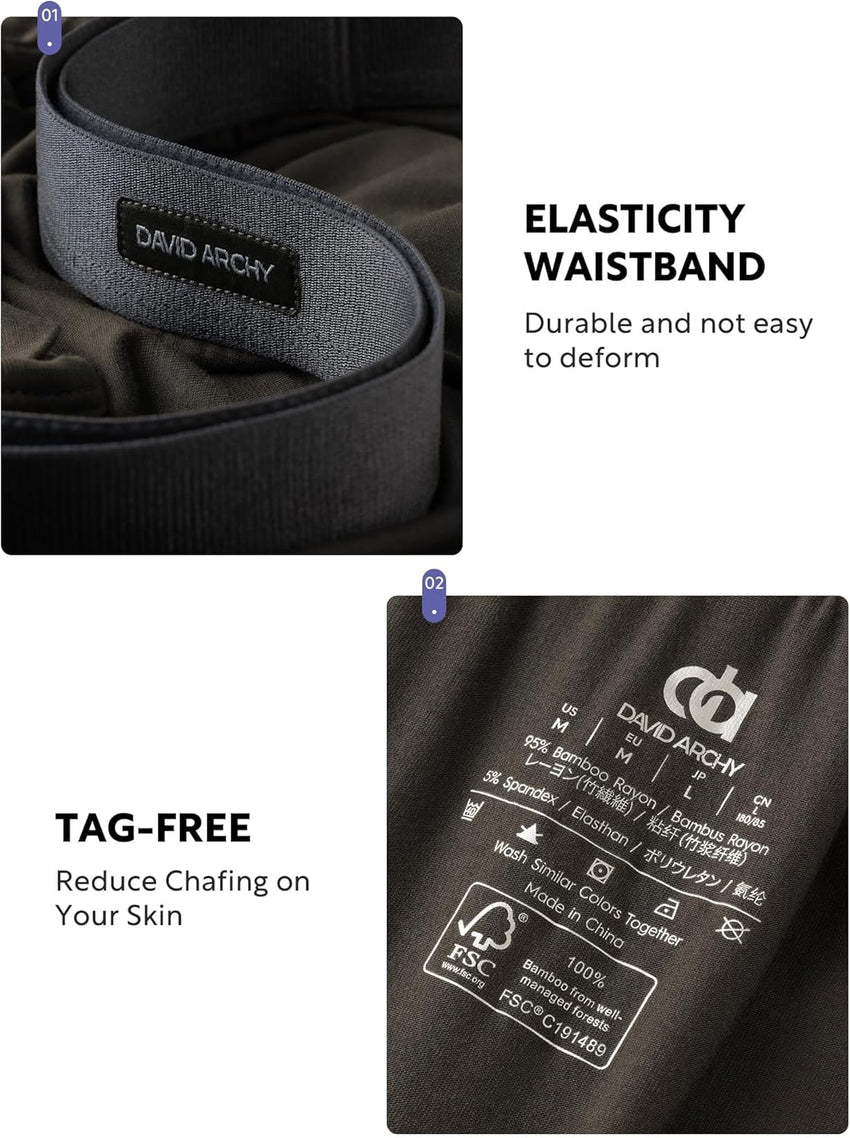 DAVID ARCHY Men's Underwear Briefs Rayon Made from Bamboo Wicking-Moisture Support Pouch Soft Underwear for Men 4 or 7 Pack