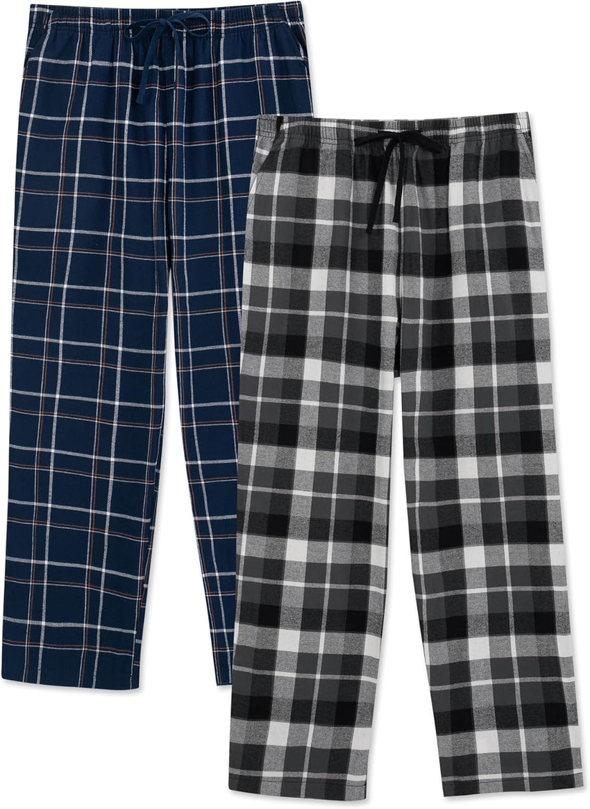 DAVID ARCHY Men's Flannel Pajama Pants, Soft & Cozy Cotton Pajama Pants, Lightweight Plaid Pants for Men with Pockets 2-Pack