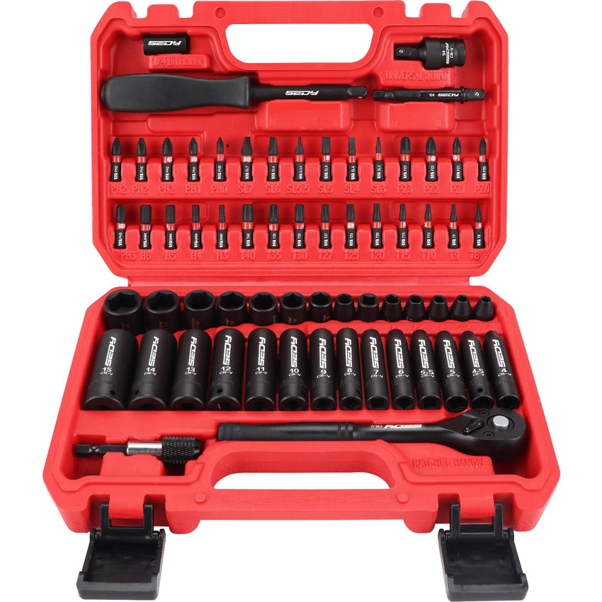 29-Piece 1/2" Drive Impact Socket Set, SAE (3/8 to 1 inch) and Metric (10-24mm) Sizes with Extension Bars Standard Deep Socket Set CR-V Material High Durability Impact Wrench