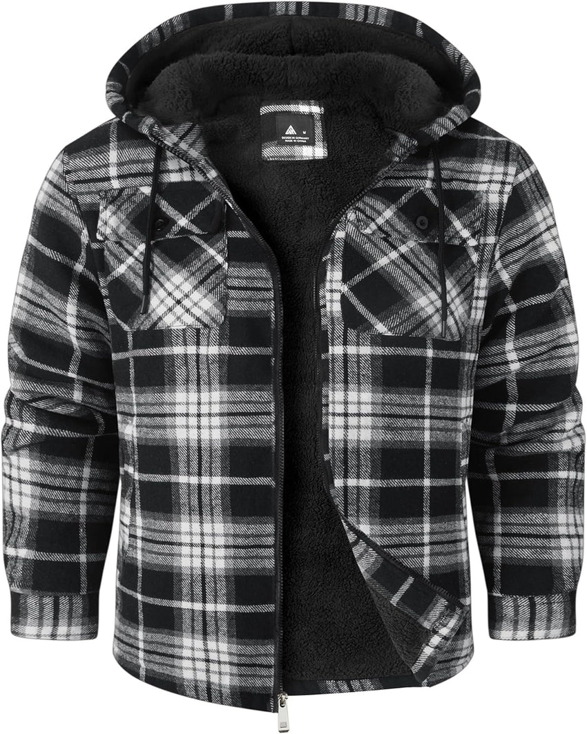 GEEK LIGHTING Men's Flannel Shirts Jacket Sherpa Lined Fleece Plaid Hoodie Long Sleeve Winter Warm Coat