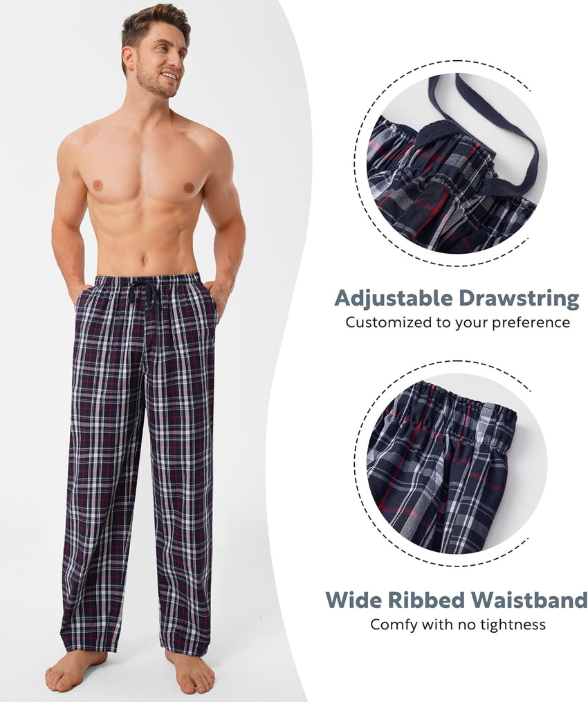 DAVID ARCHY Mens Pajama Pants Soft Cotton Plaid Sleepwear, Comfy Lounge Woven Pajamas Bottoms PJ Pant for Men, 3 pack