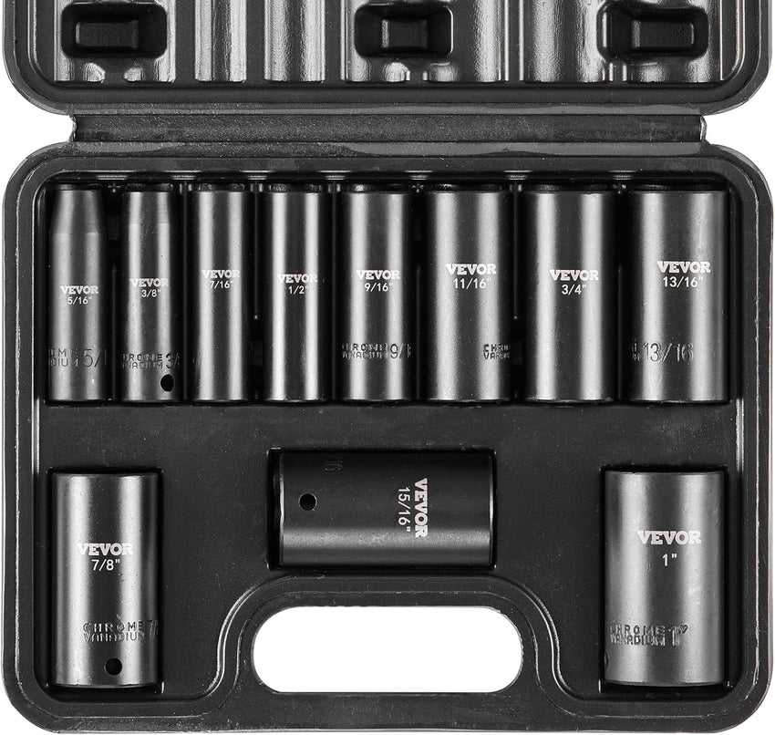VEVOR Impact Socket Set 3/4 Inches 29 Piece Impact Sockets, 6-Point Sockets, Rugged Construction, CR-M0, 3/4 Inches Drive Socket Set Impact SAE 3/4 inch - 2-1/2 inch, with a Storage Cage