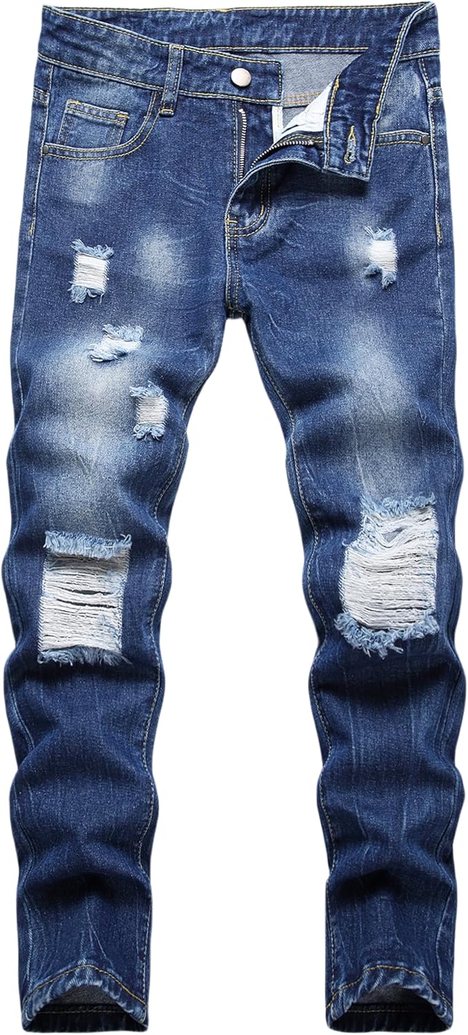 FREDD MARSHALL Boy's Skinny Fit Ripped Destroyed Distressed Fashion Kids Denim Jeans Pants