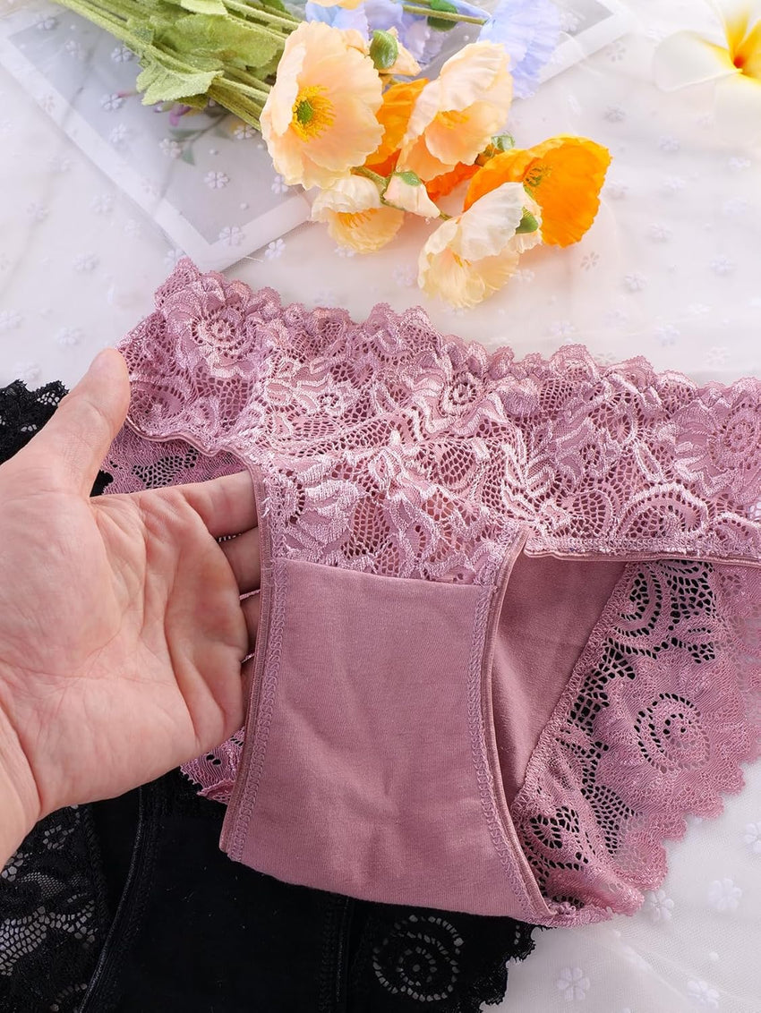 everyjoys Sexy Underwear Lace Panties for Women Bikini Underwear Hipster Underpants Lace Soft Breathe Briefs Multipack 5-Pack