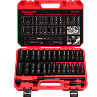 29-Piece 1/2" Drive Impact Socket Set, SAE (3/8 to 1 inch) and Metric (10-24mm) Sizes with Extension Bars Standard Deep Socket Set CR-V Material High Durability Impact Wrench