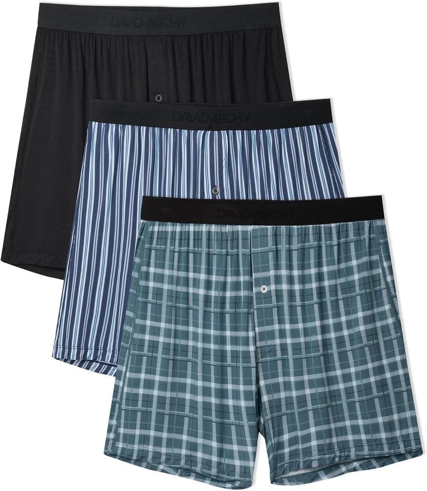 DAVID ARCHY Mens Underwear Bamboo Rayon Boxers for Men Breathable and Cool Men's Boxer Shorts with Button Fly 3 or 5 Pack