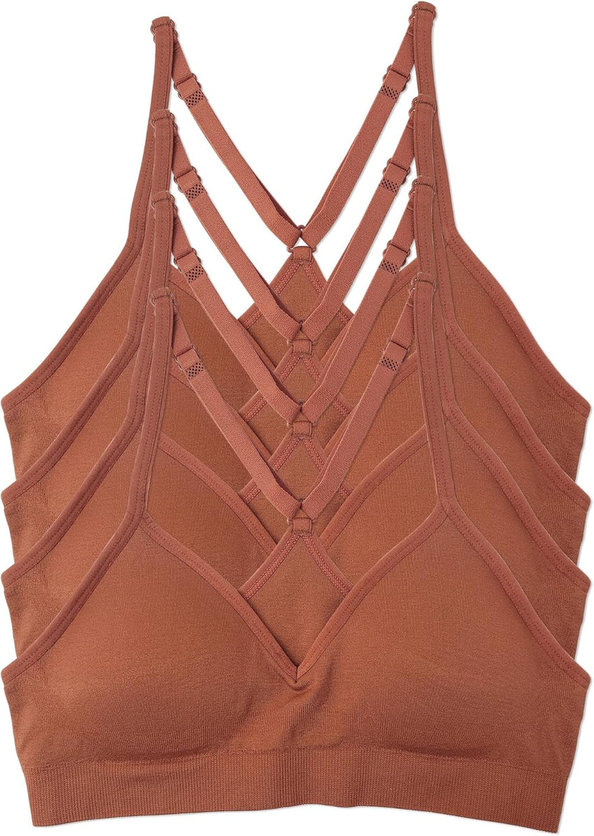 Kalon Women’s 4 Pack Racerback Sports Bralette Seamless Wireless Comfort Bra