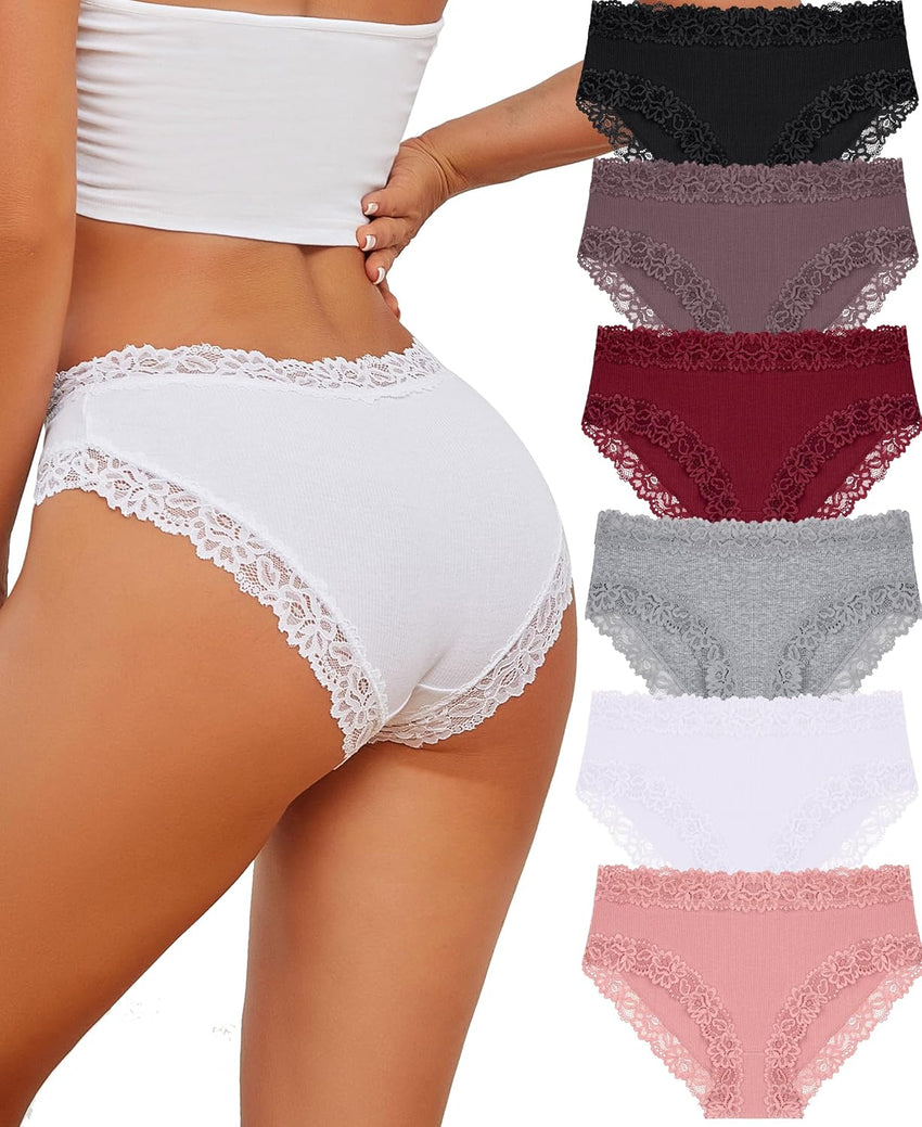 Knowyou Cotton Underwear for Women Cheeky Bikini Womens Underwear Pack Sexy Lace Wasit Hipster Brief Panties for Ladies