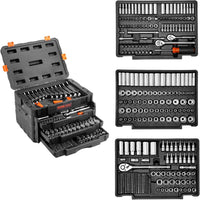 VEVOR Mechanics Tool Set and Socket Set, 1/4" 3/8" 1/2" Drive Deep and Standard Sockets, 450 Pcs SAE and Metric Mechanic Tool Kit with Bits, Combination Wrench, Hex Wrenches, Accessories, Storage Case