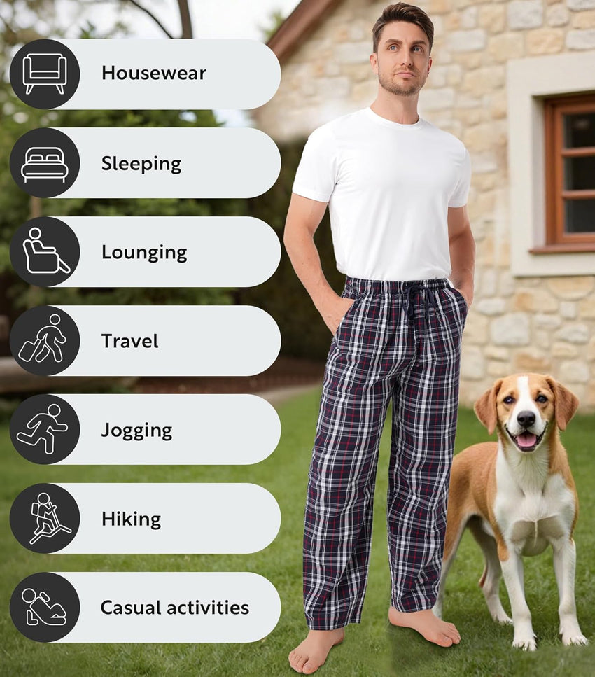 DAVID ARCHY Mens Pajama Pants Soft Cotton Plaid Sleepwear, Comfy Lounge Woven Pajamas Bottoms PJ Pant for Men, 3 pack