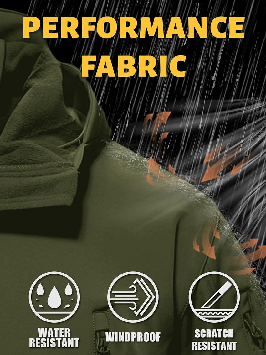 7DAY'S Men's Special Ops Military Tactical Soft Shell Winter Warm Fleece Lined Jacket Rain Hood Coat Hiking Snowboard