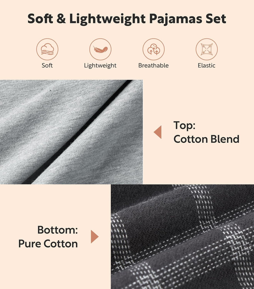 DAVID ARCHY Mens Pajamas Set - Soft Pj Sets for Men Long Sleeve Pajamas Men Cotton Mens Pjs Sets Loungewear with Pockets