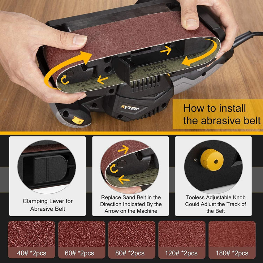 Jellas 7Amp Belt Sander 3 Ć 21-Inch with Dust Bag, Bench Sander with Variable-speed Control, 2 in 1 Vacuum Adapter, 10 Feet (3 Meters) Length Power Cord, Belt Sanders for Woodworking