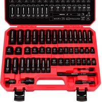 29-Piece 1/2" Drive Impact Socket Set, SAE (3/8 to 1 inch) and Metric (10-24mm) Sizes with Extension Bars Standard Deep Socket Set CR-V Material High Durability Impact Wrench