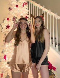 Ekouaer Satin Pajama Set for Women Silk Pjs for Women Set Camisole Top and Shorts with Ruffle Sleepwear