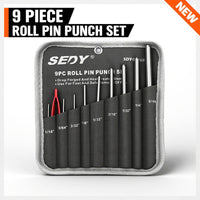 9-Piece Roll Pin Punch Set - Fast Pin Removal - Durable Steel & Construction - For Automotive, Firearm Maintenance, Watch, Jewelry & Craft Repair - Knurled Grip - Versatile Sizes