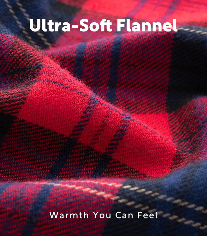 DAVID ARCHY Men's Pajamas Set Flannel Pjs Sets Ultra-Soft Cotton Pajamas for Men Classic Plaid Lounge Set with Roomy Pockets