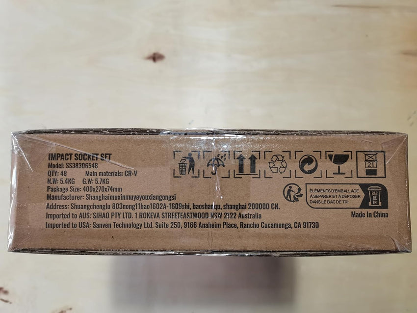 VEVOR Impact Socket Set 3/8" Drive, 48-Piece Standard SAE (5/16 to 3/4 inch) & Metric (8 to 22 mm) Size, Deep & Shallow, 6 Point, CR-V, Extension Bar, Universal Joint, 1/2" F to 3/8" M Reducer