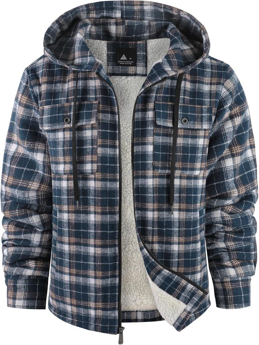 GEEK LIGHTING Men's Flannel Shirts Jacket Sherpa Lined Fleece Plaid Hoodie Long Sleeve Winter Warm Coat