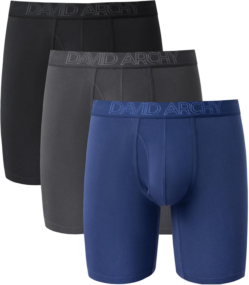 DAVID ARCHY Mens Underwear Boxer Briefs Breathable Soft Moisture-Wicking with Fly Underwear for Men Multipack