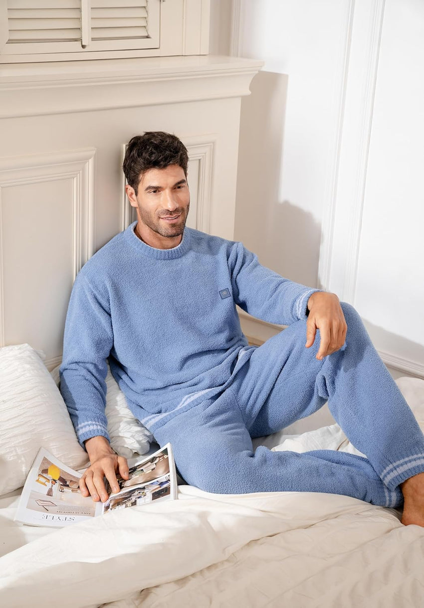 DAVID ARCHY Mens Pajamas Set Ultra-Soft Fleece Pajamas Warm Sleepwear Long Sleeve Lounge Set with Pockets