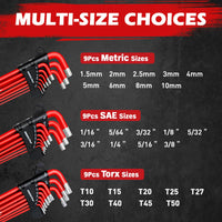 SEDY 32-Piece Hex Key Wrench Set, Metric and SAE Allen Wrenches (0.028-3/8 inch, 0.7-10 mm) L Shape Allen Keys, Chrome Vanadium Steelwith 2x Extension Handle