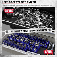 Magnetic Socket Holder Organizer Set: 6-Piece Detachable 1/2 3/8 1/4 Drive Sockets Storage Tray Magnetic Socket Organizer Tool Box Drawer Tool Box Organizers Storage Metric SAE (Sockets Not Included)