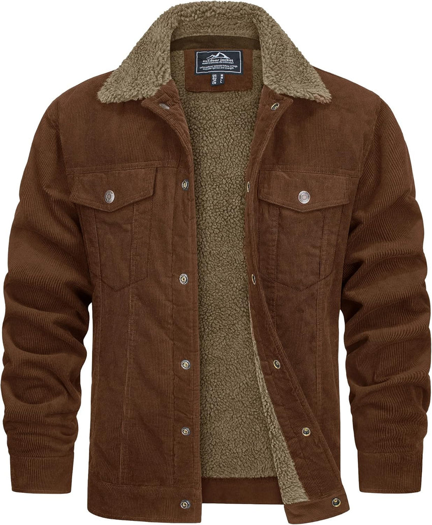 7DAY'S Men's Corduroy Jacket Fleece Sherpa Lined Winter Coats Warm Cotton Casual Trucker Cargo Jacket with Multi Pockets