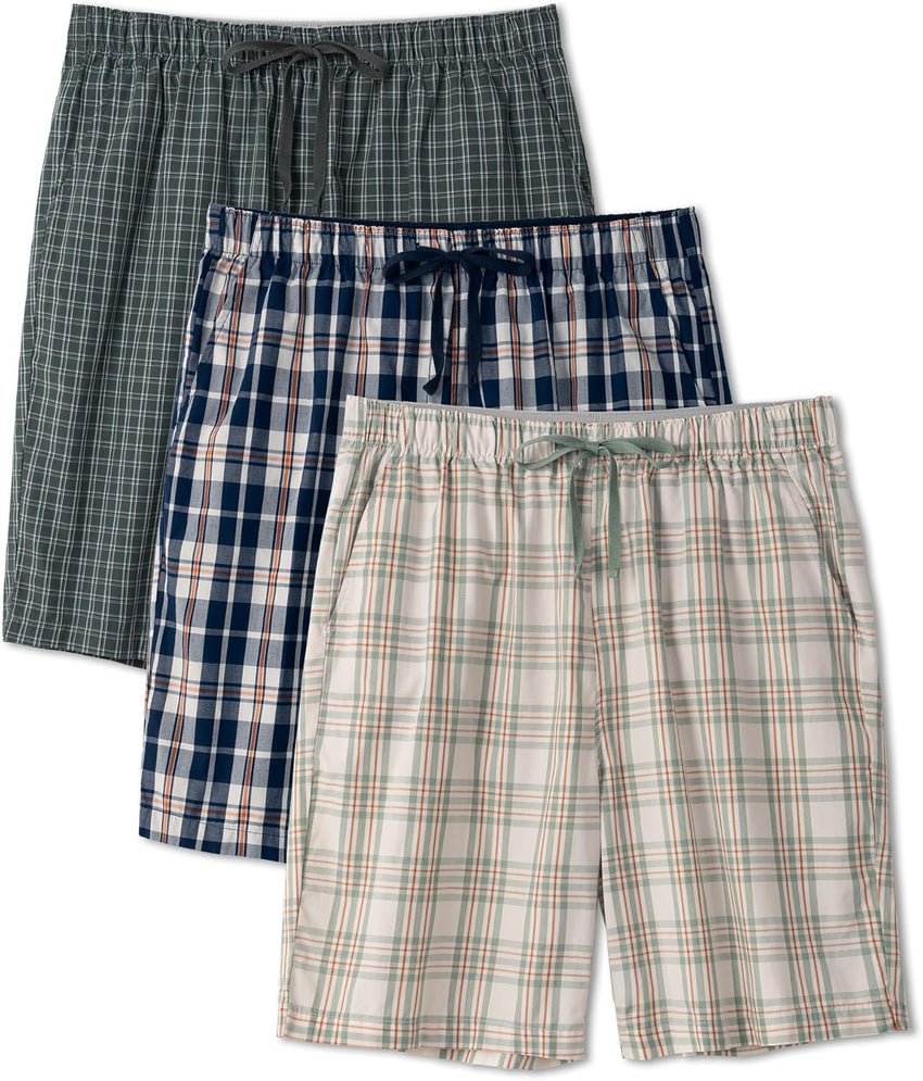DAVID ARCHY Mens Pajama Pants Soft Cotton Plaid Sleepwear, Comfy Lounge Woven Pajamas Bottoms PJ Pant for Men, 3 pack