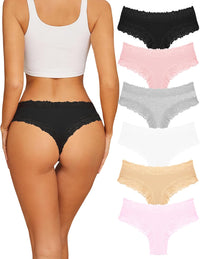 Sth Big Womens Cotton Underwear Sexy Lace Brazilian Panties Soft Breathable Cotton Bikini for Ladies 6 Pack