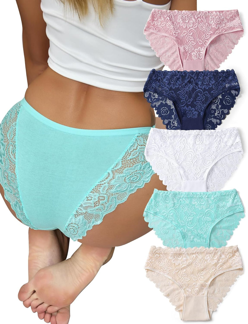 everyjoys Sexy Underwear Lace Panties for Women Bikini Underwear Hipster Underpants Lace Soft Breathe Briefs Multipack 5-Pack