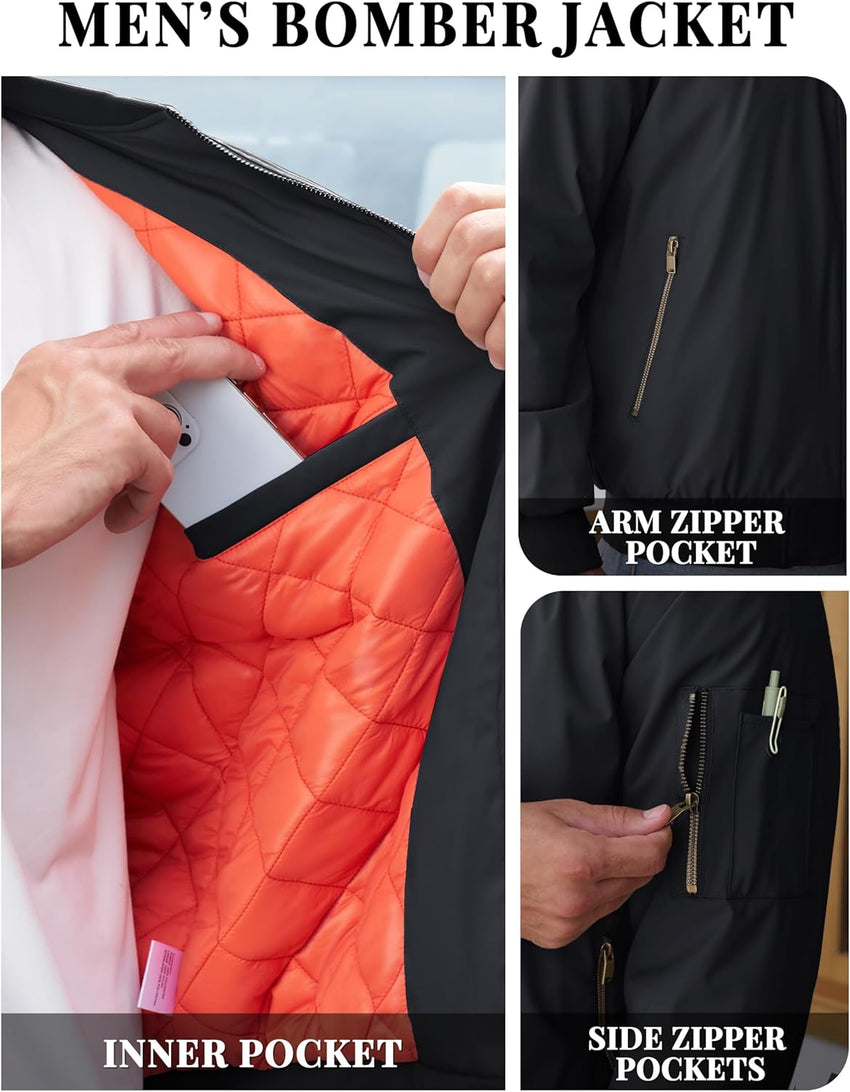 7DAY'S Men's Jackets-Bomber Jacket Fall Winter Warm Windbreaker Full Zip Casual Padded Coats