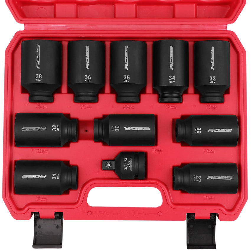29-Piece 1/2" Drive Impact Socket Set, SAE (3/8 to 1 inch) and Metric (10-24mm) Sizes with Extension Bars Standard Deep Socket Set CR-V Material High Durability Impact Wrench