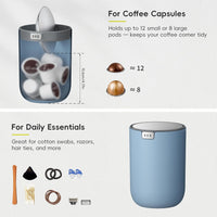 EKO Mini Desk Trash Can with Swing-Top Lid 0.4 Gallon Small Table Round Wastebasket for Office, Home, Car (Blue)