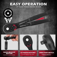 29-Piece 1/2" Drive Impact Socket Set, SAE (3/8 to 1 inch) and Metric (10-24mm) Sizes with Extension Bars Standard Deep Socket Set CR-V Material High Durability Impact Wrench