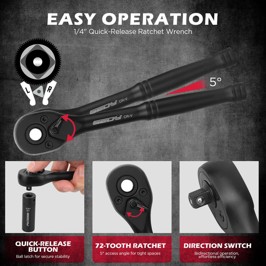 29-Piece 1/2" Drive Impact Socket Set, SAE (3/8 to 1 inch) and Metric (10-24mm) Sizes with Extension Bars Standard Deep Socket Set CR-V Material High Durability Impact Wrench
