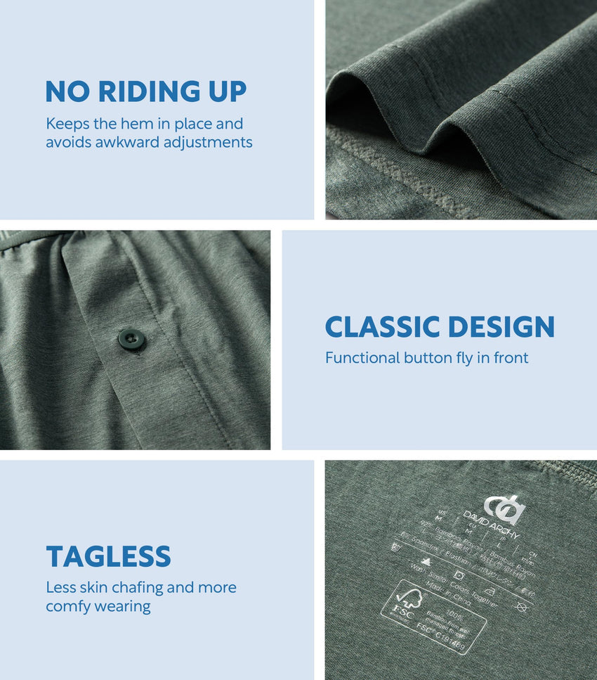 DAVID ARCHY Mens Boxers Soft Rayon Made from Bamboo Boxers for Men Pack Loose Underwear Cooling Mens Boxer Shorts