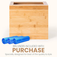 Bamboo Wooden Trash bin with Bin Liner Built-in Frame and Premium Lid - Rectangular Waste Basket with Bin Liners for Bathroom, Bedroom, Living Room, Kitchen, Office, Vanity, Salon or Spa