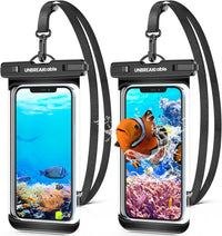 UNBREAKcable Waterproof Phone Pouch-2 Pack IPX8 Waterproof Phone Case for iPhone 16 15 14 13 12 11 Pro Max & Samsung S25 S24 S23-Dry Bag & Travel Essentials for Beach, Pool, Kayak & Cruise-7" Black