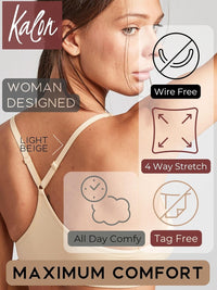 Kalon Women’s 4 Pack Racerback Sports Bralette Seamless Wireless Comfort Bra