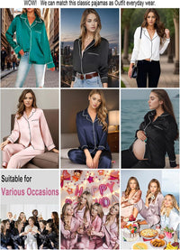 Lonxu Silk Satin Womens Pajama Sets Button Down Sleepwear Loungewear XS~3XL